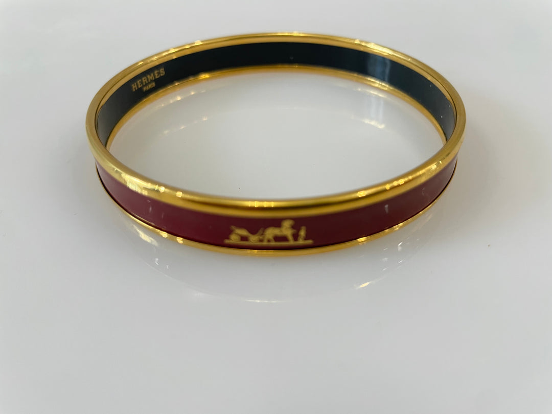 HERMÈS CALÈCHE NARROW ENAMEL BANGLE BRACELET