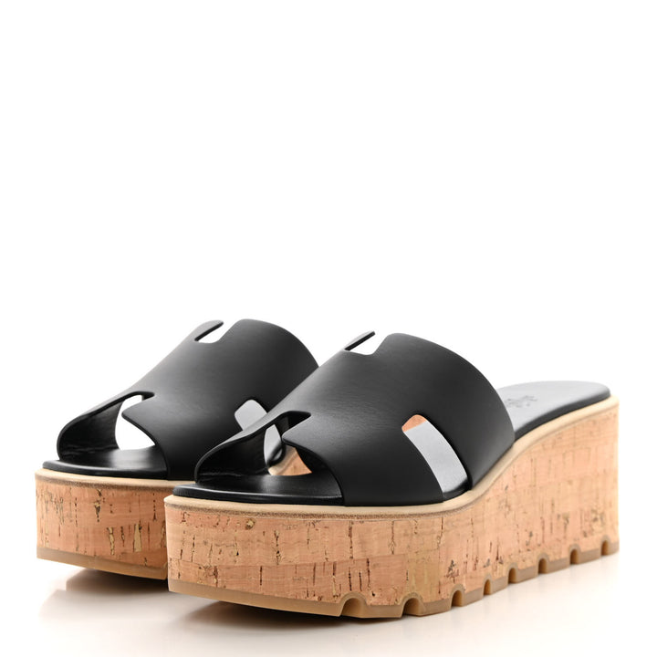 HERMÈS CALFSKIN LEATHER EZE 30 CORK PLATFORM MULES