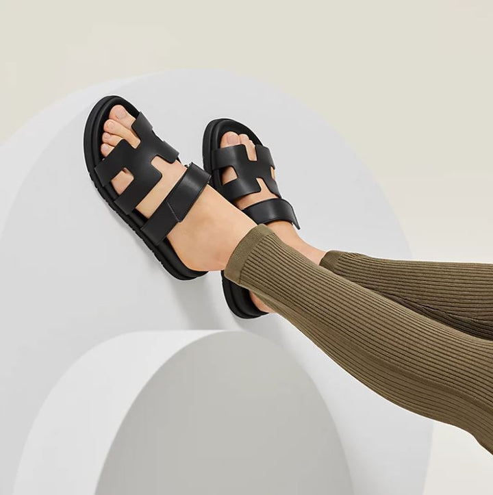 HERMÈS CALFSKIN LEATHER CHYPRE MULE SANDALS
