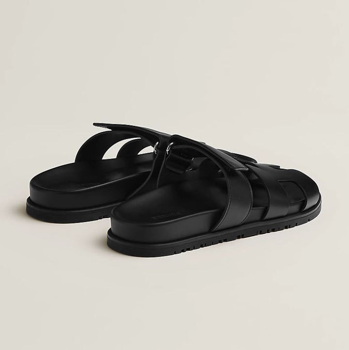 HERMÈS CALFSKIN LEATHER CHYPRE MULE SANDALS