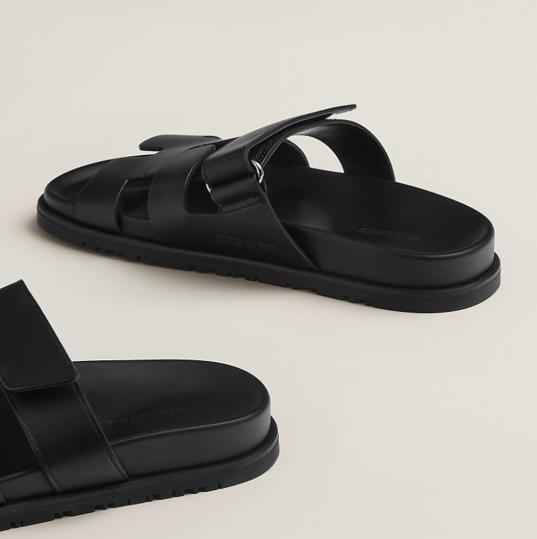 HERMÈS CALFSKIN LEATHER CHYPRE MULE SANDALS