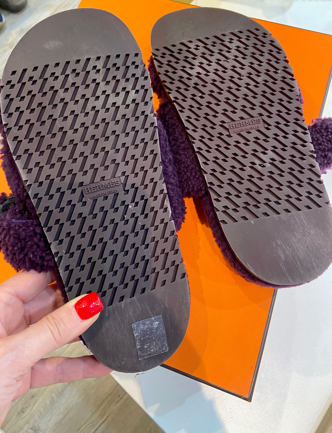 HERMÈS CHYPRE MONOGOLIAN LAMB MULE SANDALS