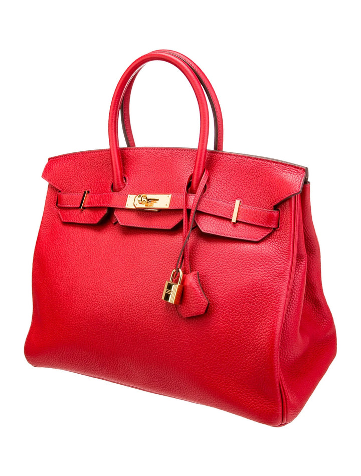 HERMÈS BIRKIN 35 RUBY CLÉMENCE LEATHER HANDBAG