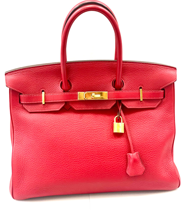 HERMÈS BIRKIN 35 RUBY CLÉMENCE LEATHER HANDBAG