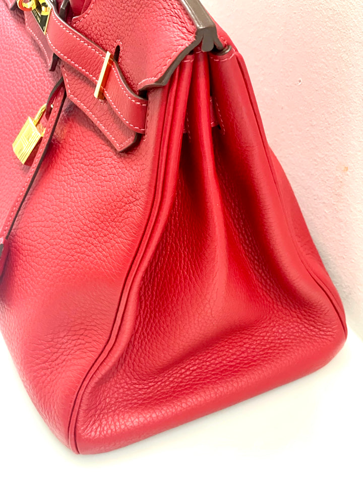 HERMÈS BIRKIN 35 RUBY CLÉMENCE LEATHER HANDBAG