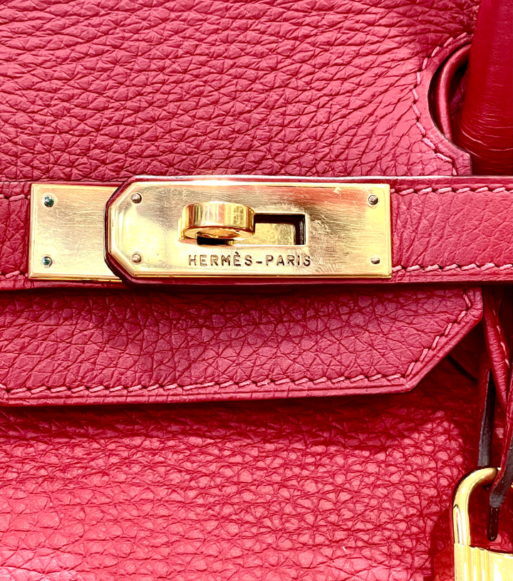HERMÈS BIRKIN 35 RUBY CLÉMENCE LEATHER HANDBAG