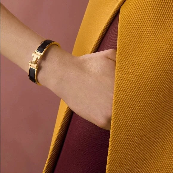 HERMÈS CLIC CLAC H ENAMEL BRACELET PM NOIR MATTE