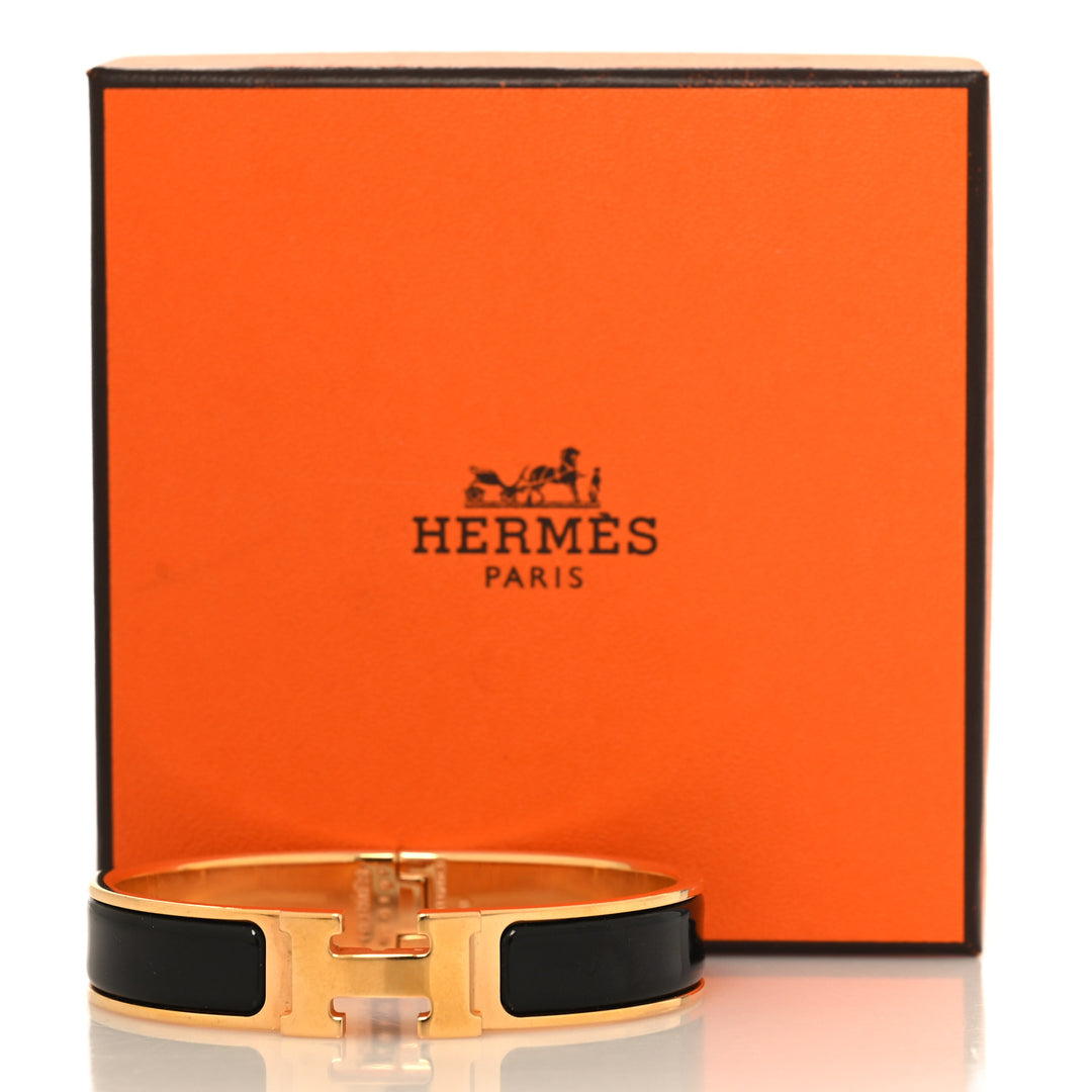 HERMÈS CLIC CLAC H ENAMEL BRACELET PM NOIR MATTE