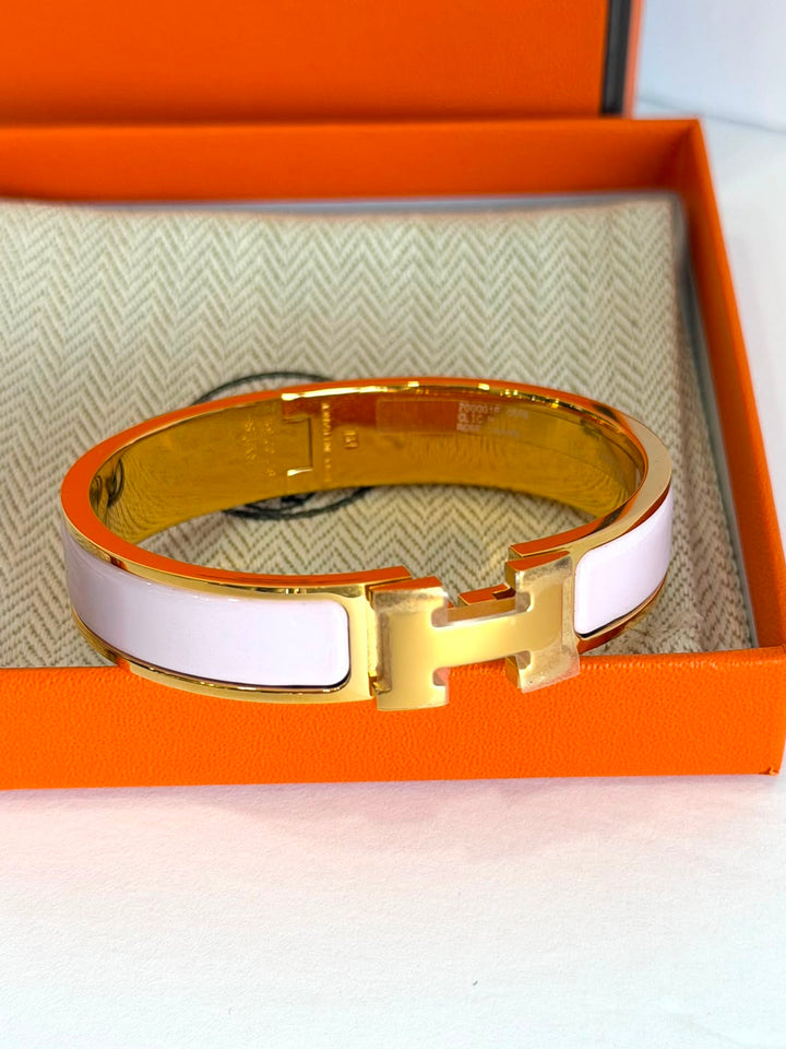 HERMÈS CLIC CLAC H ENAMEL BRACELET PM IN ROSE CANDEUR