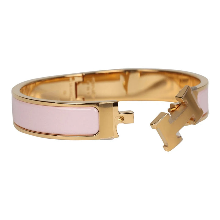 HERMÈS CLIC CLAC H ENAMEL BRACELET PM IN ROSE CANDEUR