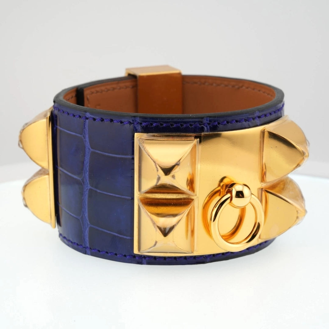 HERMÈS® BLEU ÉLECTRIQUE ALLIGATOR COLLIER DE CHIEN BRACELET