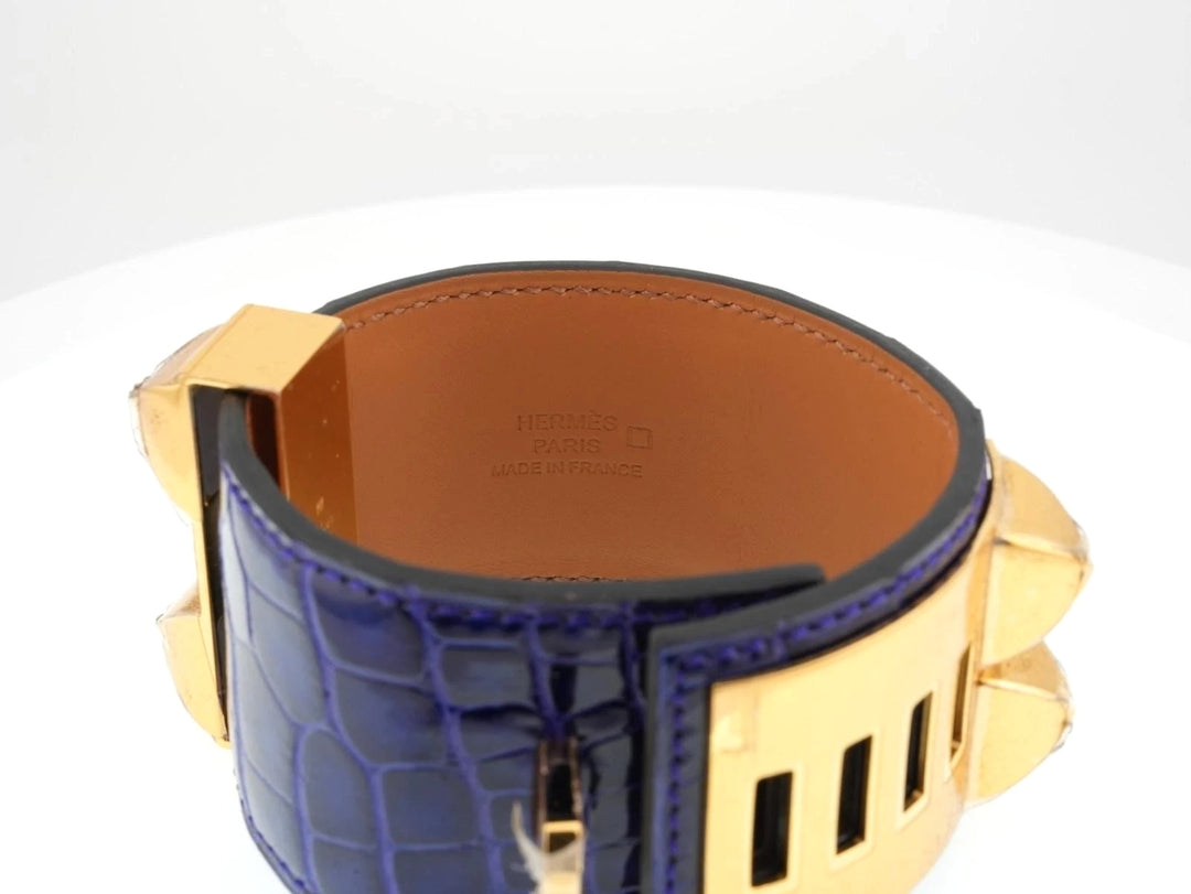 HERMÈS® BLEU ÉLECTRIQUE ALLIGATOR COLLIER DE CHIEN BRACELET