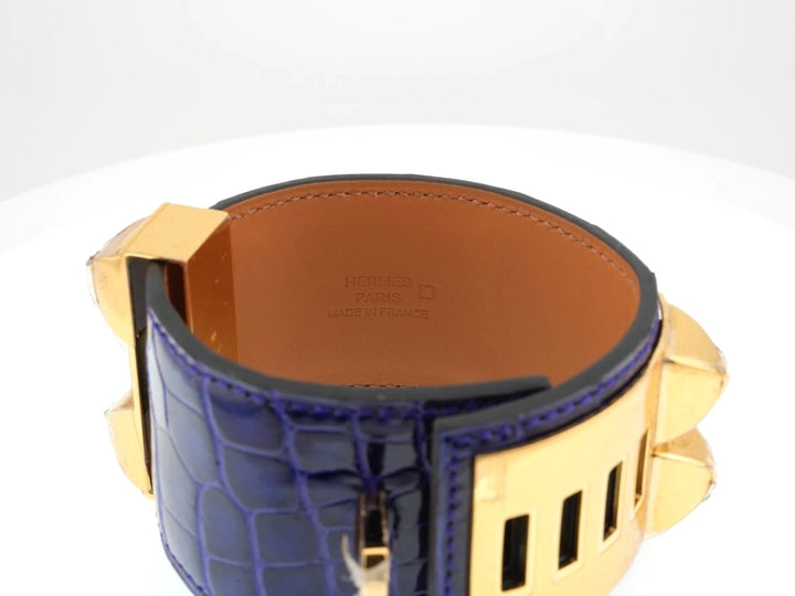 HERMÈS® BLEU ÉLECTRIQUE ALLIGATOR COLLIER DE CHIEN BRACELET