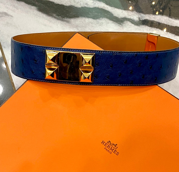 HERMÈS COLLIER DE CHIEN OSTRICH LEATHER 50 BELT