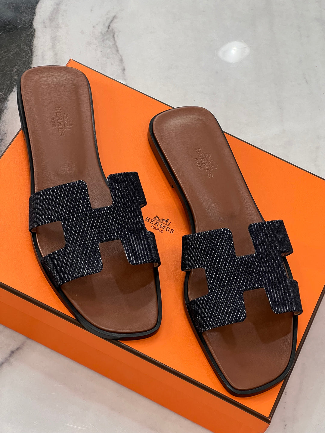 HERMÈS DENIM ORAN SANDALS