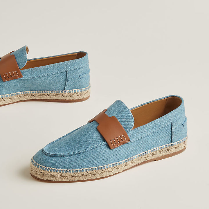 HERMÈS DENIM CALFSKIN LEATHER TRIP ESPADRILLES