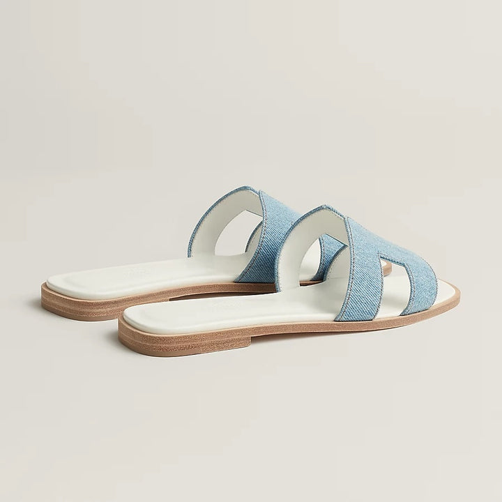 HERMÈS ORAN DENIM LEATHER MULES SANDALS