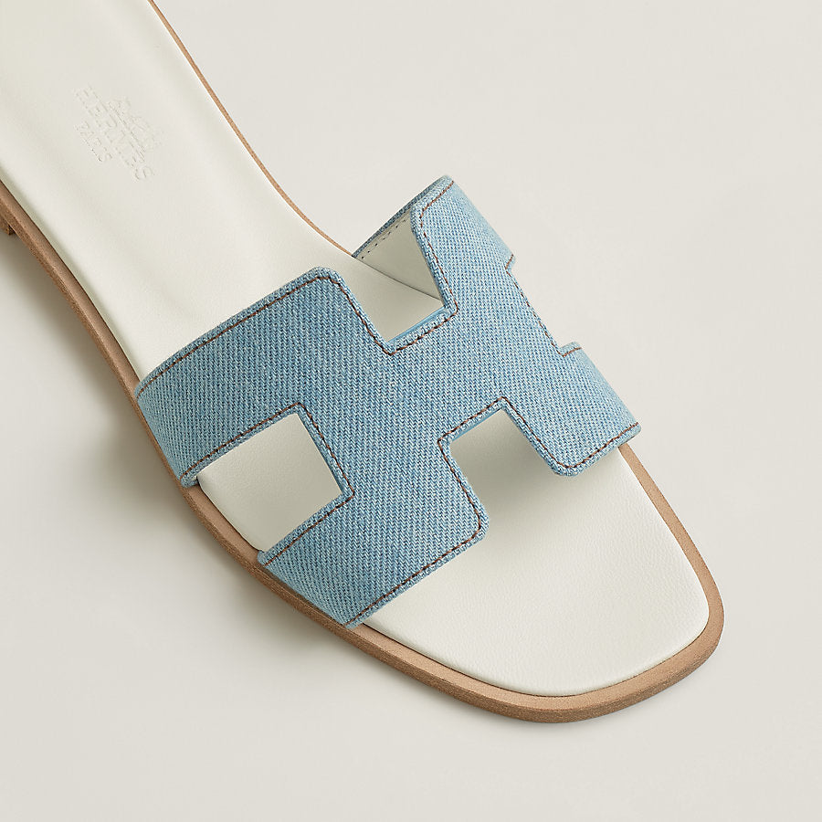 HERMÈS ORAN DENIM LEATHER MULES SANDALS