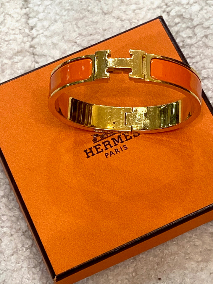 HERMÈS CLIC CLAC H ENAMEL BRACELET PM ORANGE