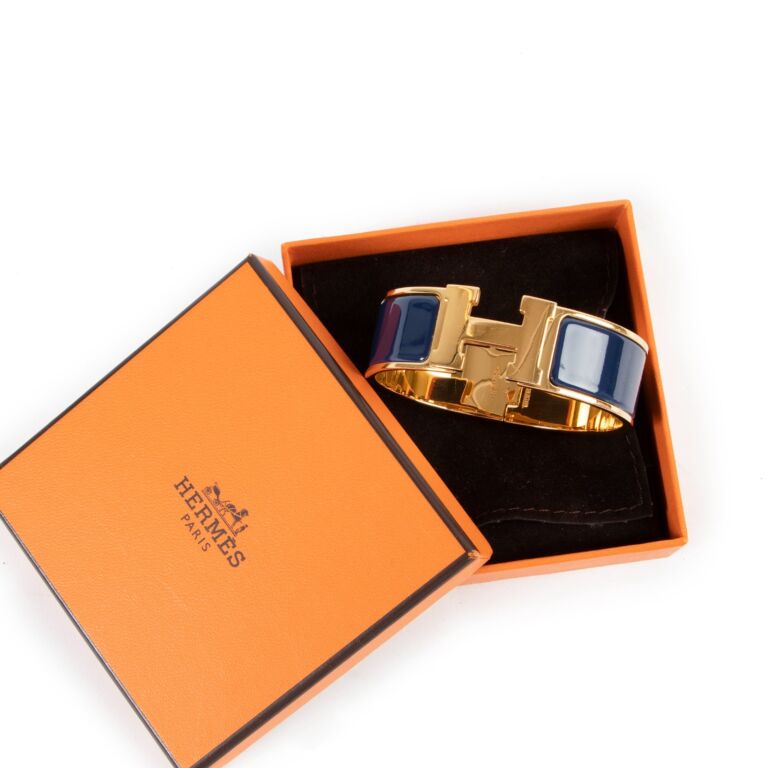 HERMÈS CLIC CLAC H WIDE BRACELET IN NAVY BLUE