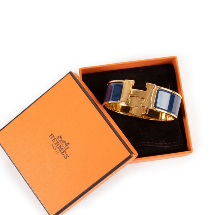 HERMÈS CLIC CLAC H WIDE BRACELET IN NAVY BLUE
