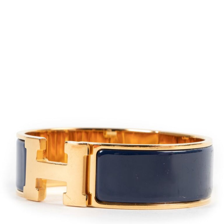 HERMÈS CLIC CLAC H WIDE BRACELET IN NAVY BLUE