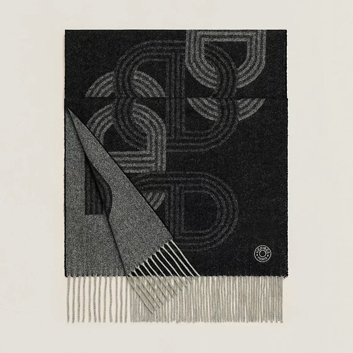 HERMÈS FRINGE CIRCUIT 24 GRAY CASHMERE UNISEX SCARF