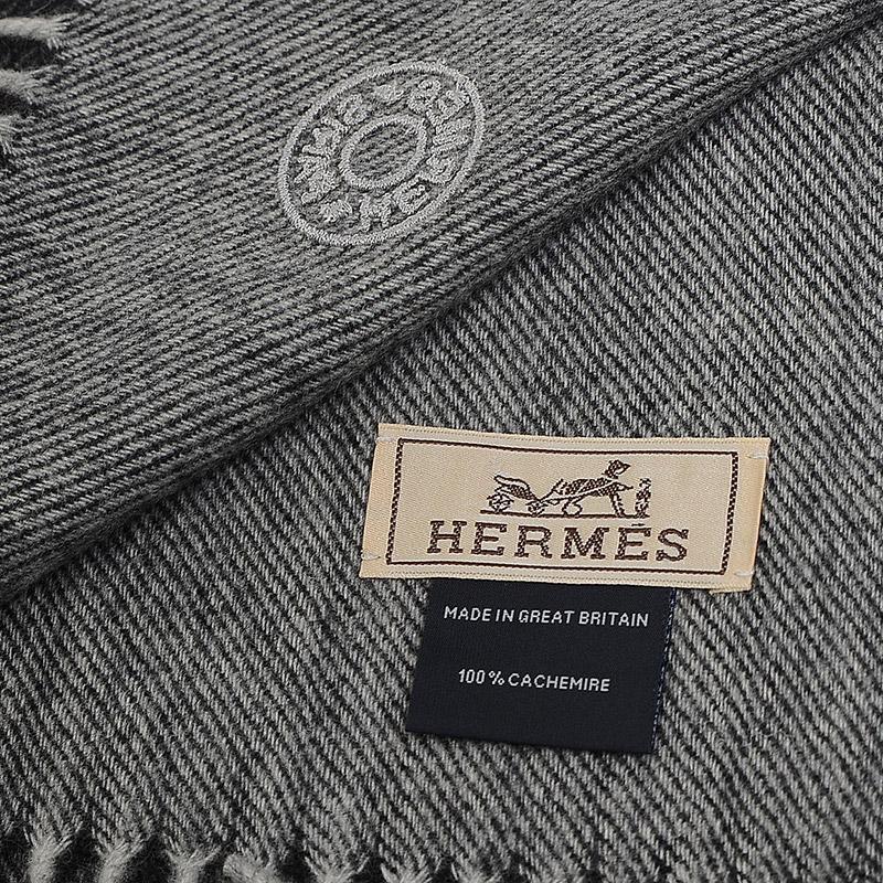 HERMÈS FRINGE CIRCUIT 24 GRAY CASHMERE UNISEX SCARF