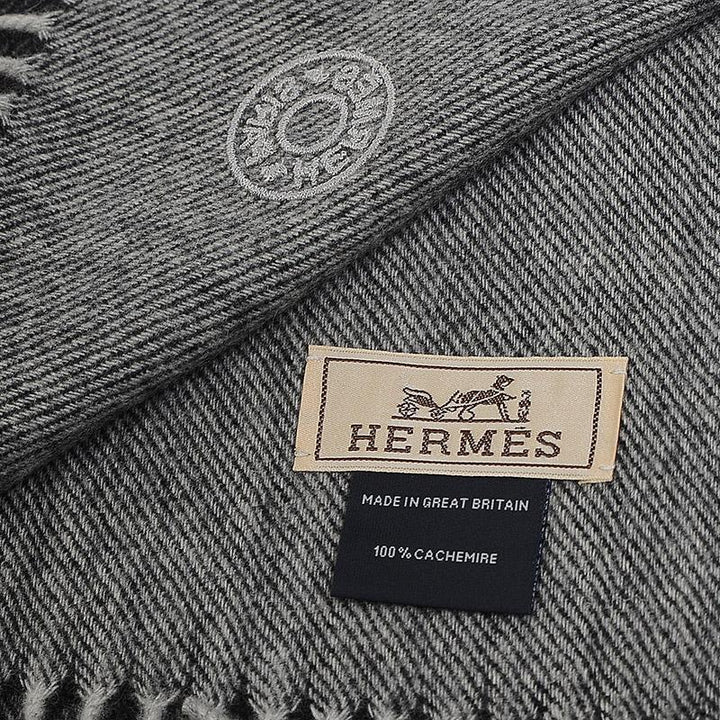 HERMÈS FRINGE CIRCUIT 24 GRAY CASHMERE UNISEX SCARF