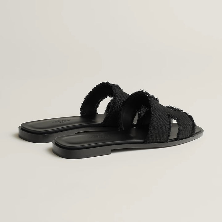 HERMÈS FRINGED LINEN ORAN SANDALS