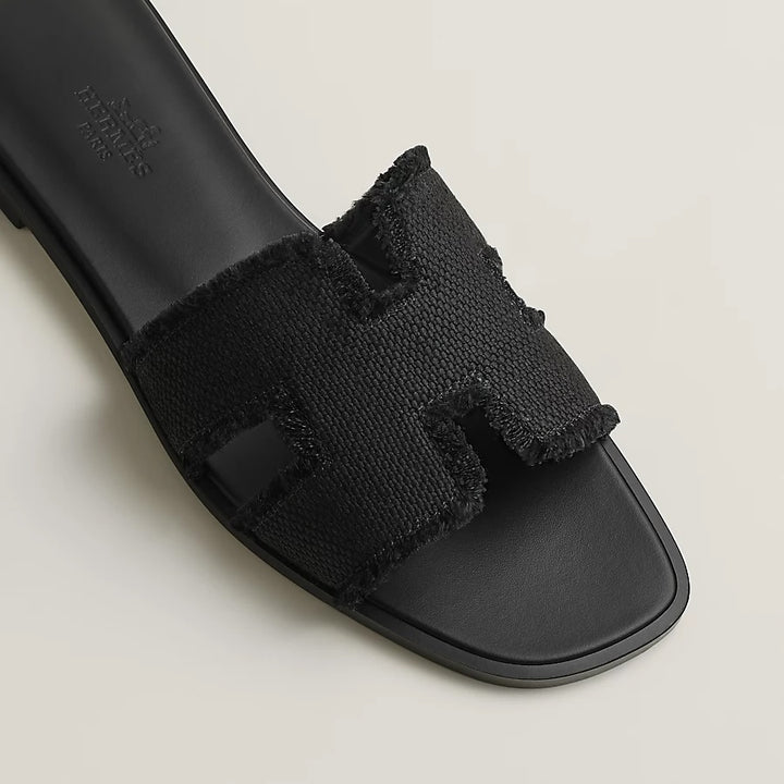 HERMÈS FRINGED LINEN ORAN SANDALS