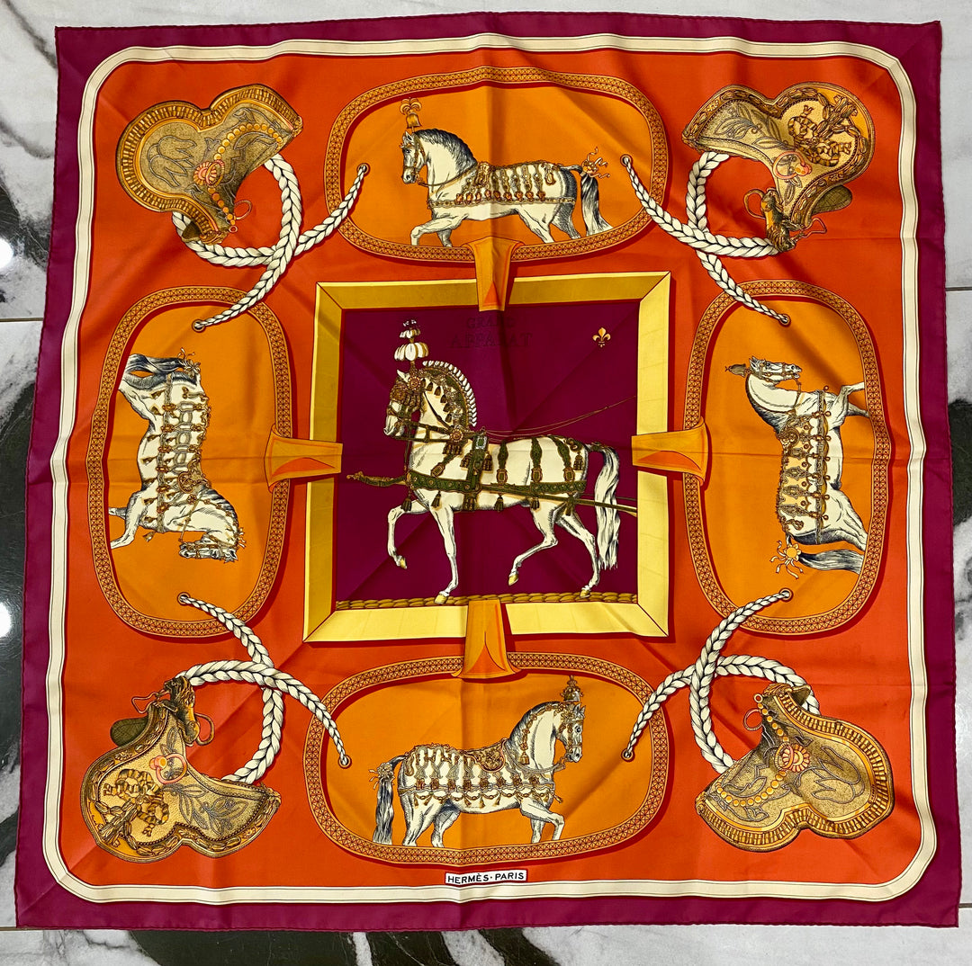 HERMÈS GRAND APPARAT BY JACQUES EUDEL EQUESTRIAN SILK SCARF