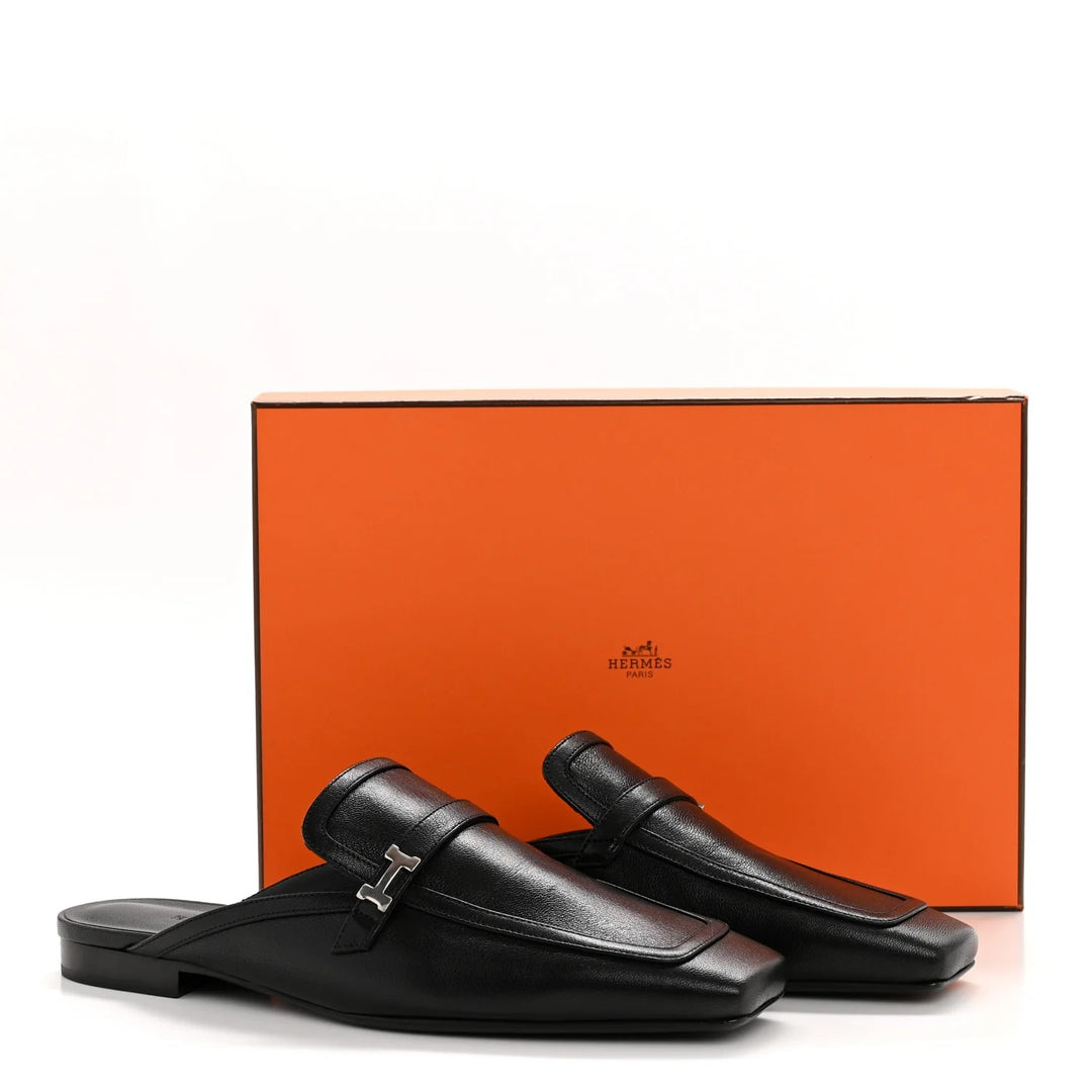 HERMÈS GOATSKIN LEATHER GROUPIE MULES