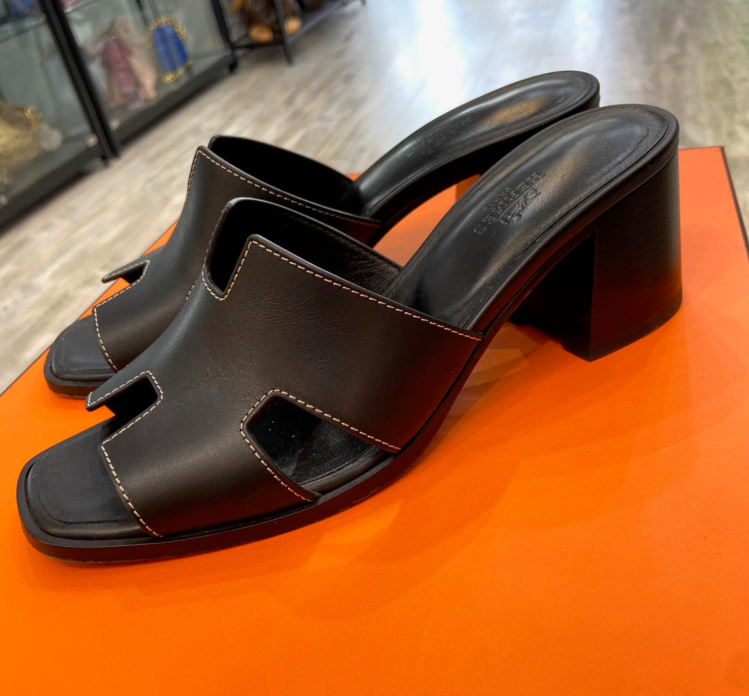 HERMÈS HELIA 60 CALFSKIN LEATHER MULE SANDALS