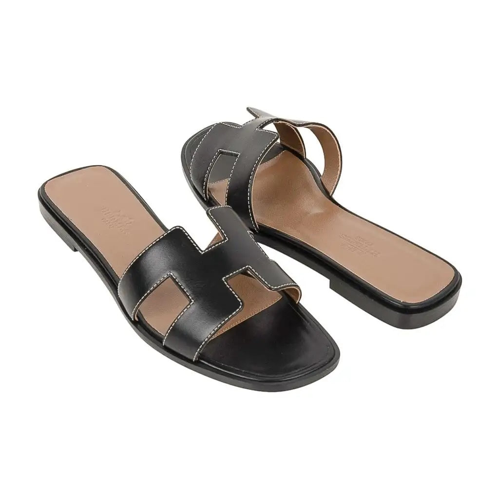 HERMÈS CALFSKIN LEATHER ORAN SANDALS MULES