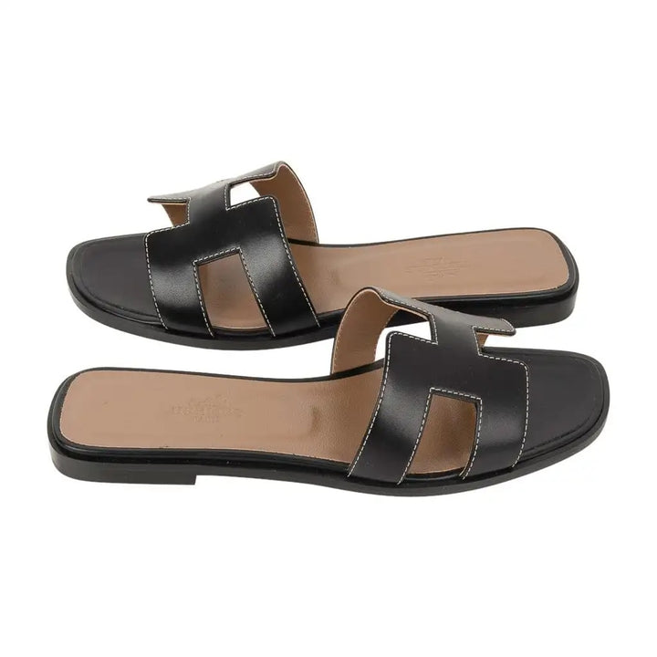 HERMÈS CALFSKIN LEATHER ORAN SANDALS MULES
