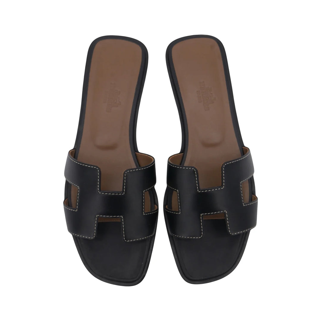 HERMÈS CALFSKIN LEATHER ORAN SANDALS MULES