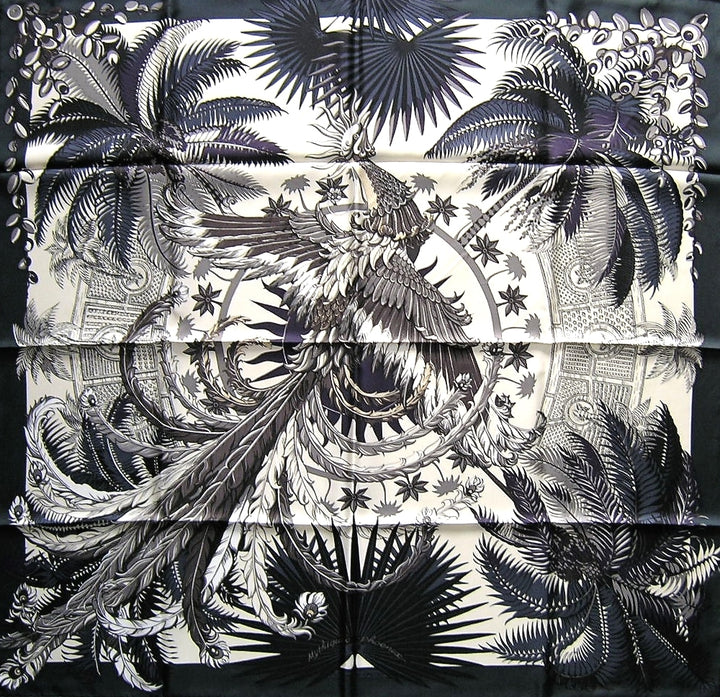HERMÈS MYTHIQUES PHOENIX VERT ANTHRACITE SILK SCARF