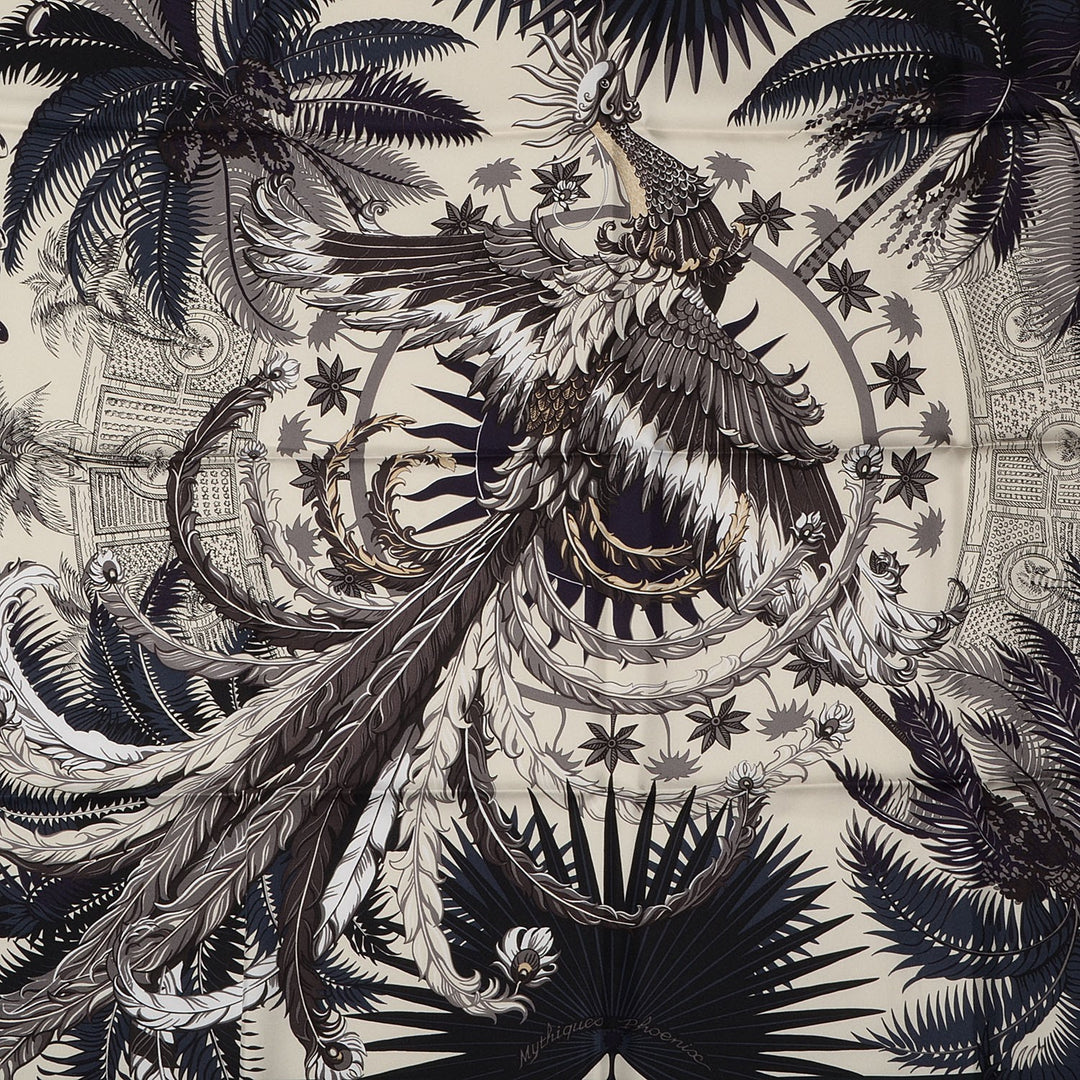 HERMÈS MYTHIQUES PHOENIX VERT ANTHRACITE SILK SCARF