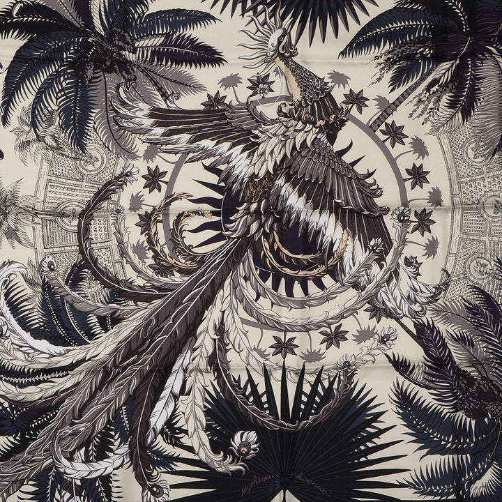 HERMÈS MYTHIQUES PHOENIX VERT ANTHRACITE SILK SCARF