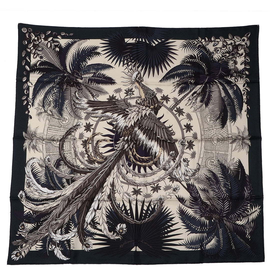 HERMÈS MYTHIQUES PHOENIX VERT ANTHRACITE SILK SCARF