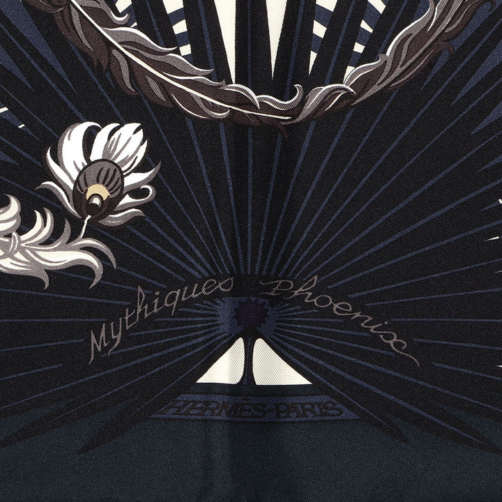HERMÈS MYTHIQUES PHOENIX VERT ANTHRACITE SILK SCARF