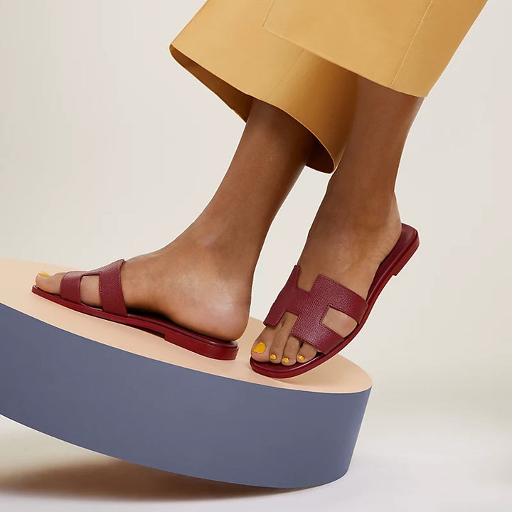 HERMÈS EPSOM LEATHER ORAN H SANDALS MULES