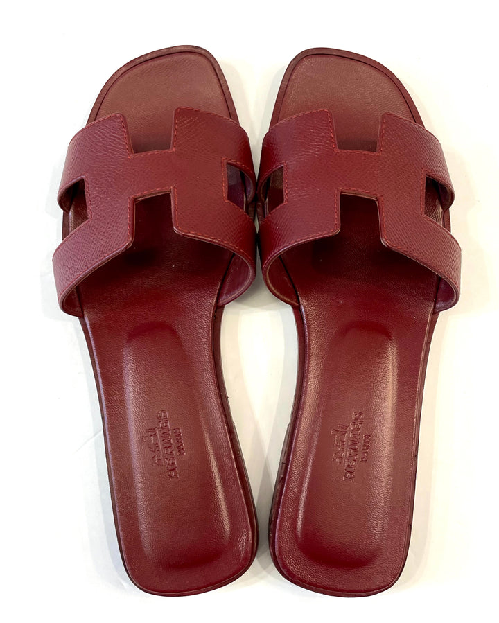 HERMÈS EPSOM LEATHER ORAN H SANDALS MULES