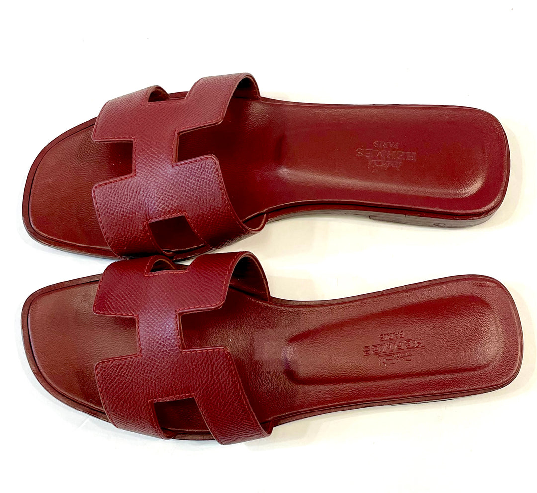HERMÈS EPSOM LEATHER ORAN H SANDALS MULES