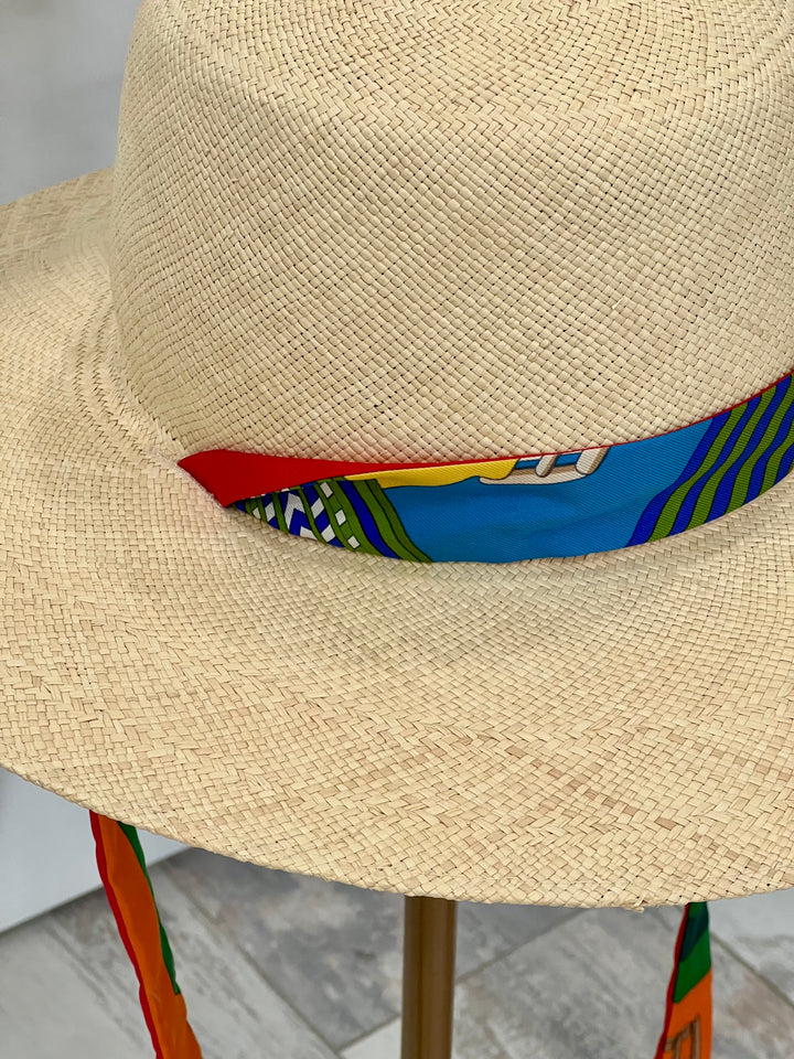 HERMÈS PANAMA STRAW SILK TIE HAT