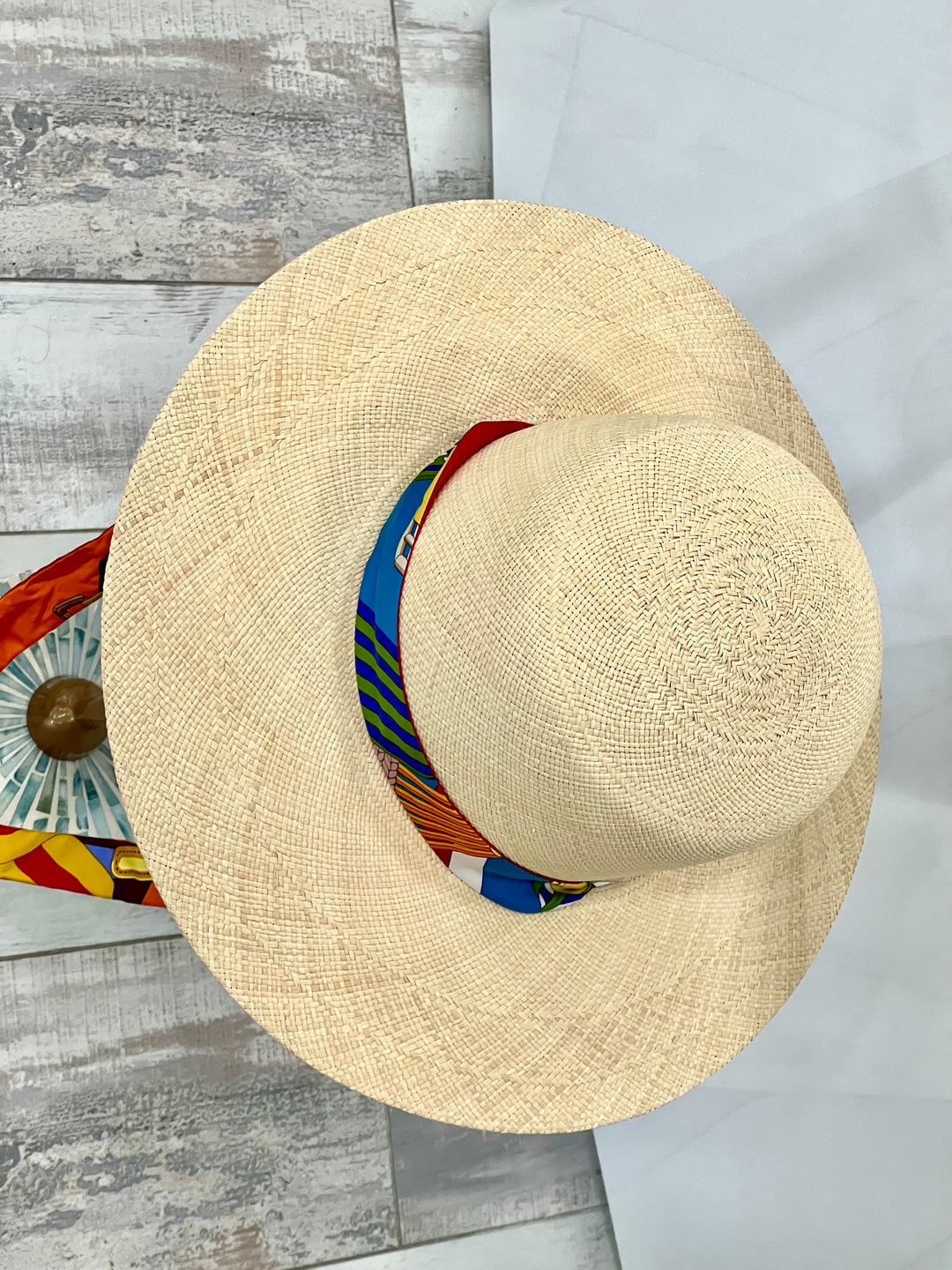 HERMÈS PANAMA STRAW SILK TIE HAT