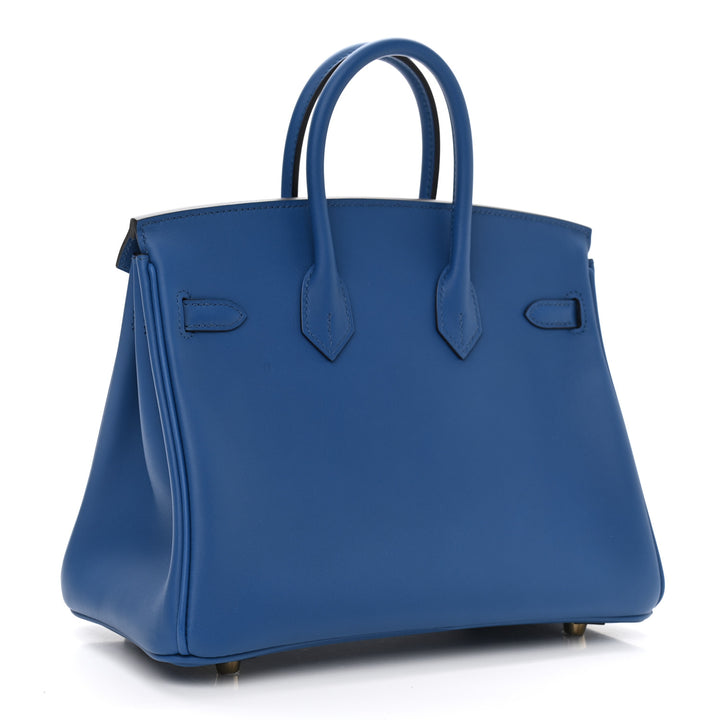 HERMÈS SWIFT LEATHER BIRKIN 25 BLUE HANDBAG
