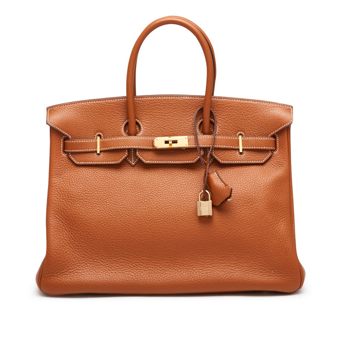 HERMÈS GOLD TAURILLON CLEMENCE LEATHER GOLD BIRKIN 35 HANDBAG