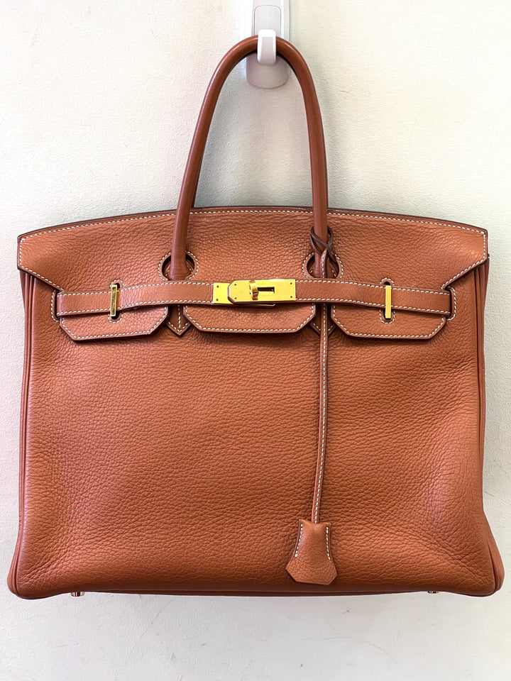 HERMÈS GOLD TAURILLON CLEMENCE LEATHER GOLD BIRKIN 35 HANDBAG